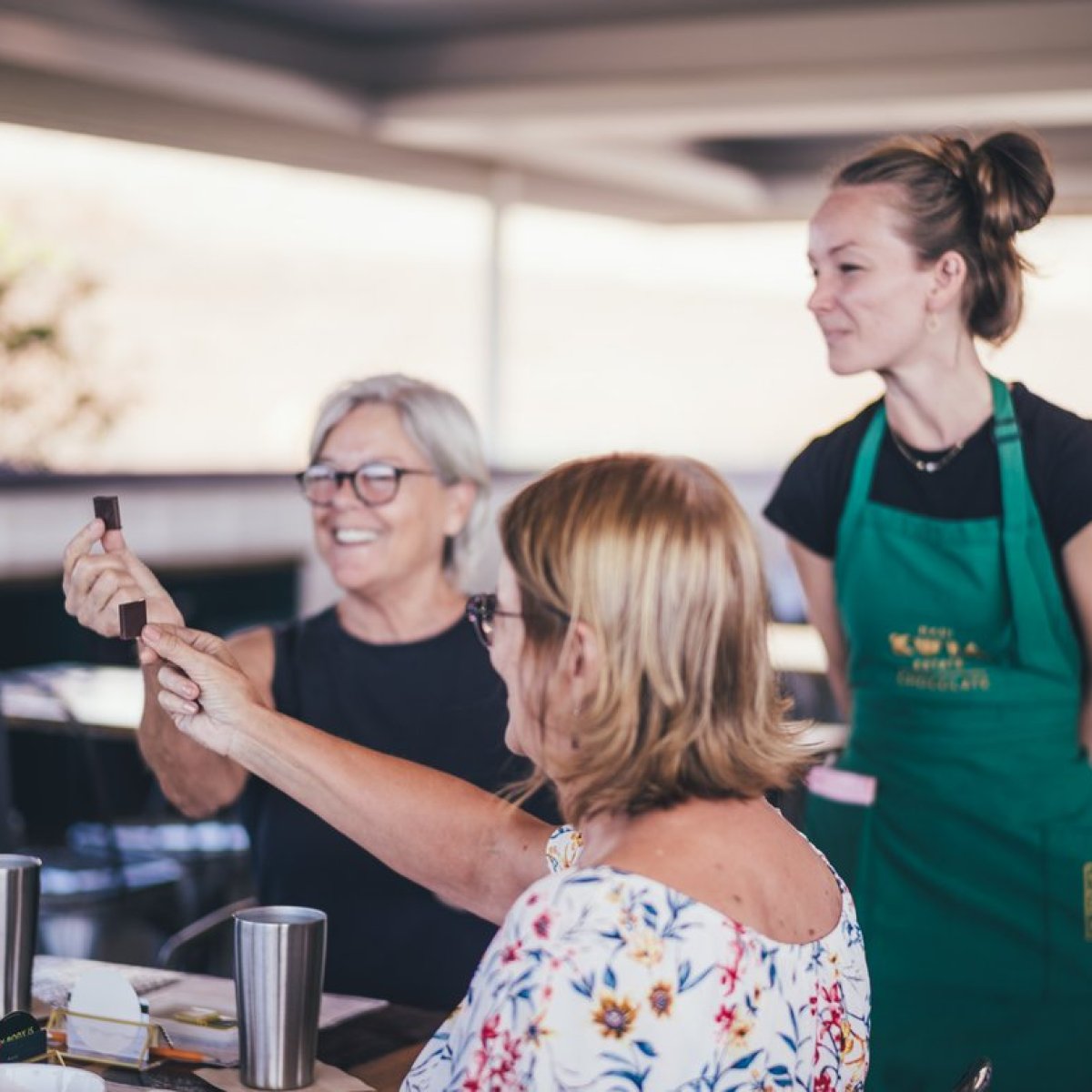 a group of people standing in a room